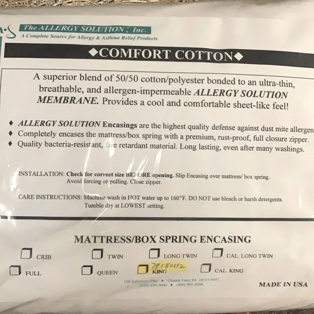 KING MATTRESS COVER****NEW **in PACKAGE- ENCASING BY ALLERGY SOLUTION INC